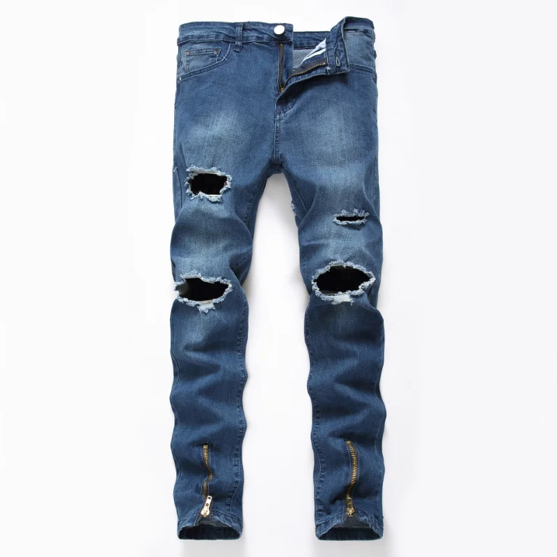 

Knee Ripped Jeans Men Skinny Color Denim Pants Brand Designer Slim Fit Hi-Street Mens Joggers Holes Washed Destroyed Trousers