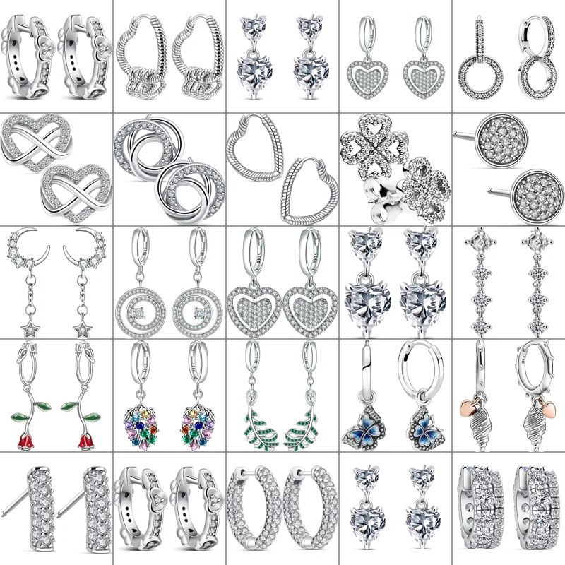

Pantaro 925 Solid Silver Zircon Sparkling Earrings Family Always Encircled Infinity Heart Lucky Love Stud Earrings Women Jewelry