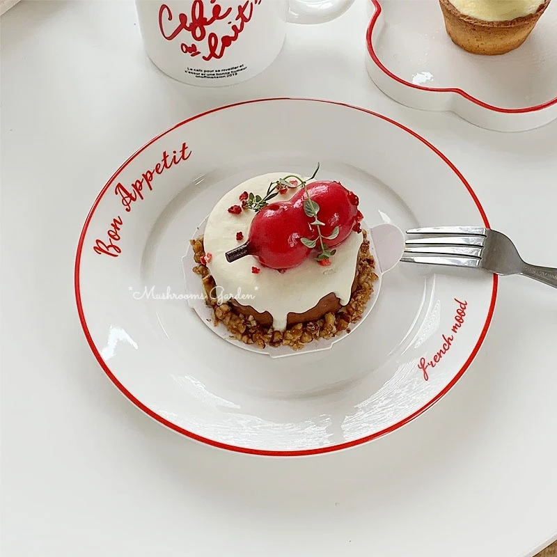 *Mushrooms Garden*French Retro Red Lines Ceramic Dessert Plate French Letters Breakfast Plate Pasta Bread Plate Restaurant
*Mushrooms Garden*French Retro Red Lines Ceramic Dessert Plate French Letters Breakfast Plate Pasta Bread Plate Restaurant