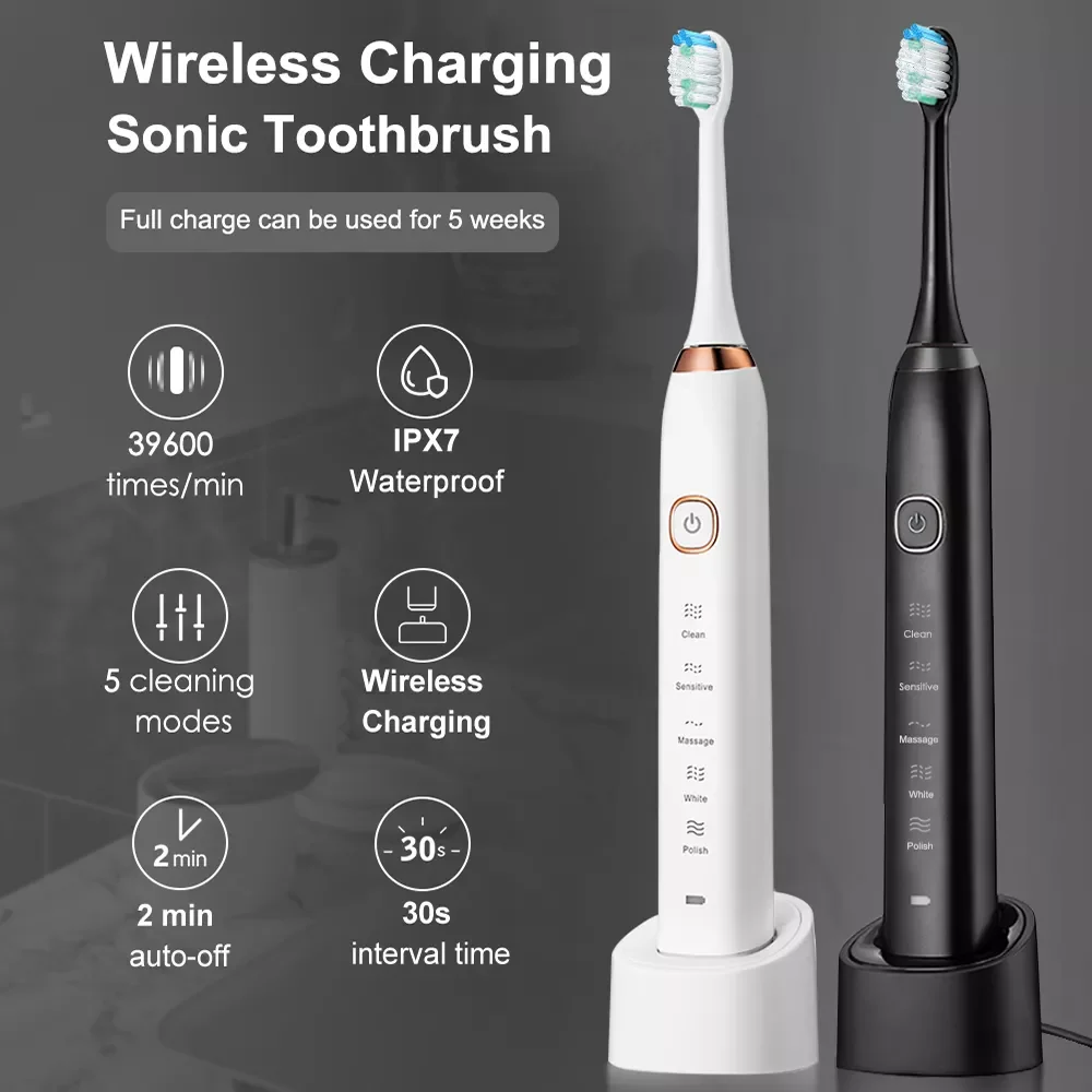 Электрическая зубная щетка Sarmocare S100, ультразвуковая Водонепроницаемая беспроводная щетка с вибратором, 5 моделей, IPX7, перезаряжаемая
Электрическая зубная щетка Sarmocare S100, ультразвуковая Водонепроницаемая беспроводная щетка с вибратором, 5 моделей, IPX7, перезаряжаемая