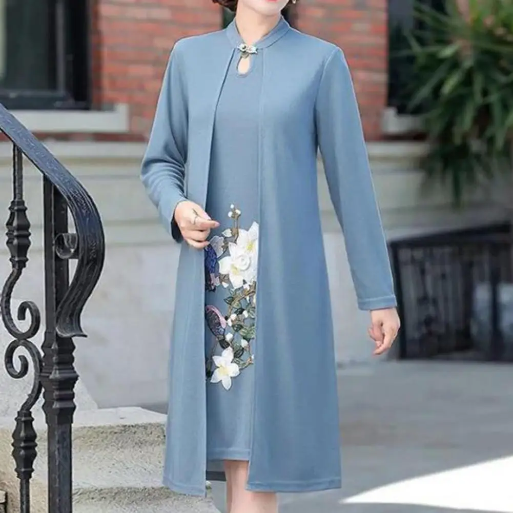 Trendy Midi Dress Embroidery Flower All-Match Women Stand Collar Straight Autumn Dress
Trendy Midi Dress Embroidery Flower All-Match Women Stand Collar Straight Autumn Dress