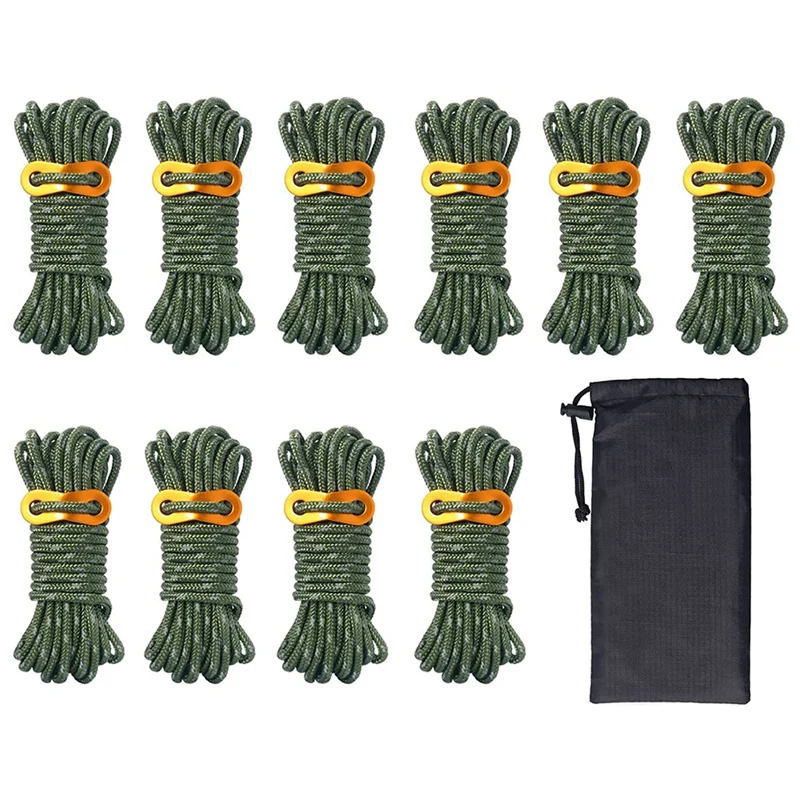 10 Pack 4Mm Camping Rope Reflective Guy Lines With Aluminum Guyline Adjuster Tensioners Polyester Tent Ropes
10 Pack 4Mm Camping Rope Reflective Guy Lines With Aluminum Guyline Adjuster Tensioners Polyester Tent Ropes