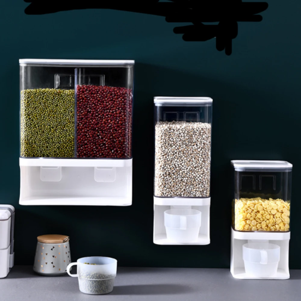 Wall Mounted Divided Rice Cereal Dispenser Plastic Transparent Storage Dry Food Dispenser dry Food Fruit Storage Box for Kitchen
Wall Mounted Divided Rice Cereal Dispenser Plastic Transparent Storage Dry Food Dispenser dry Food Fruit Storage Box for Kitchen