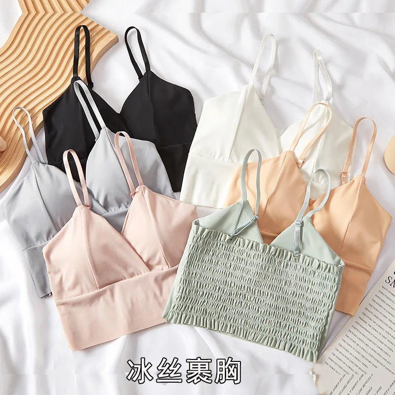 Seamless Vest with Padded Underwear Sexy Bra Yoga Ice Silk Women Crop Tops Push Up Lingerie Sleep Bralette Summer Slim Corset 
Seamless Vest with Padded Underwear Sexy Bra Yoga Ice Silk Women Crop Tops Push Up Lingerie Sleep Bralette Summer Slim Corset