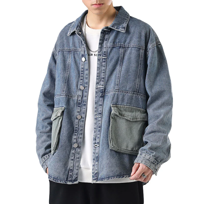 Tooling Denim Jacket Men's Fashion Splicing Style Spring Jeans Jacket Lapel Large Pocket Loose Casual Wear Male Quality Clothing
Tooling Denim Jacket Men's Fashion Splicing Style Spring Jeans Jacket Lapel Large Pocket Loose Casual Wear Male Quality Clothing