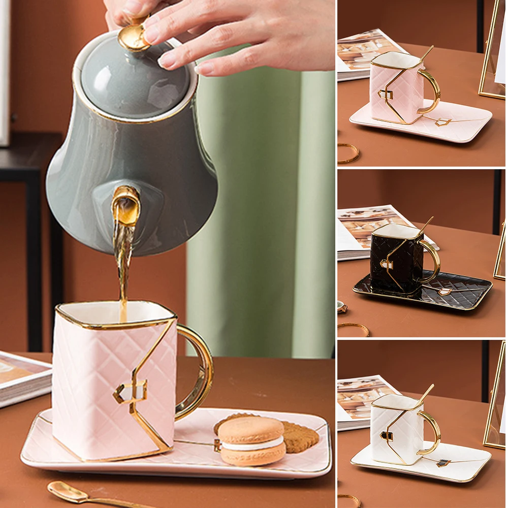Creative Bag Shape Ceramic Cup Moldes De Silicona Saucer Golden Edge Design 310ml Tea Cup Set High Temperature Resistance With
Creative Bag Shape Ceramic Cup Moldes De Silicona Saucer Golden Edge Design 310ml Tea Cup Set High Temperature Resistance With