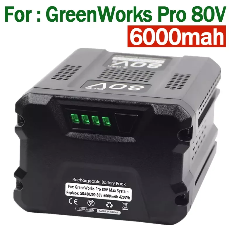 2023 Brand New 80V 6000Ah Replacement Battery for Greenworks 80V Max Lithium Ion Battery GBA80200 GBA80250 GBA80400 GBA80500
2023 Brand New 80V 6000Ah Replacement Battery for Greenworks 80V Max Lithium Ion Battery GBA80200 GBA80250 GBA80400 GBA80500