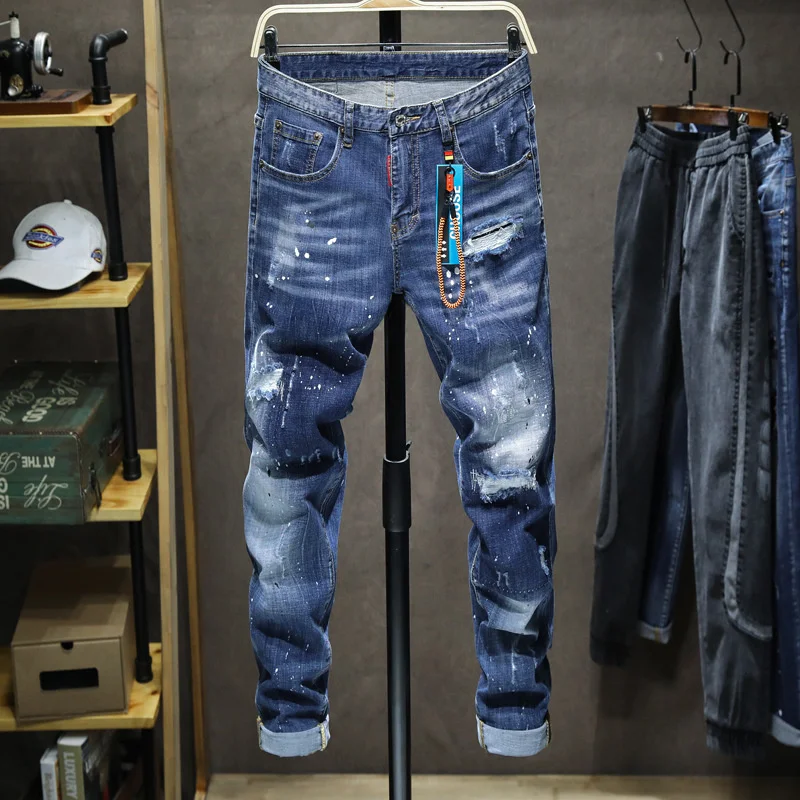 New Slim Korean version Jeans pendant fresh light blue damage paint throwing wild exposed men jeans vintage camping jeans
New Slim Korean version Jeans pendant fresh light blue damage paint throwing wild exposed men jeans vintage camping jeans