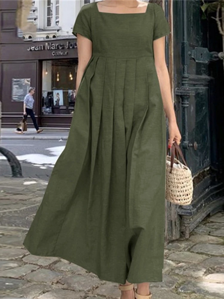 Women Oversize Cotton Dress Summer Casual Short Sleeve Square Neck Dress Elegant Vintage Solid Color Pleated Long Dress Vestidos
Women Oversize Cotton Dress Summer Casual Short Sleeve Square Neck Dress Elegant Vintage Solid Color Pleated Long Dress Vestidos