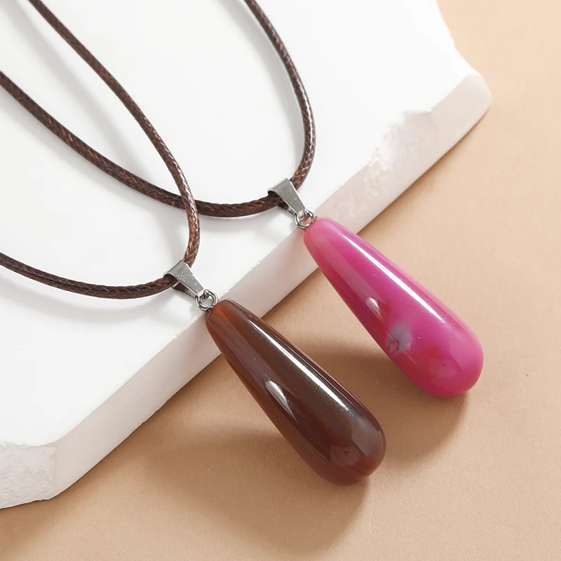 Bohemia Water Droplet Pink Natural Stone Pendant Necklace Geometry Brown Leather Rope Chain For Women Men Fashion Jewelry Gift
Bohemia Water Droplet Pink Natural Stone Pendant Necklace Geometry Brown Leather Rope Chain For Women Men Fashion Jewelry Gift