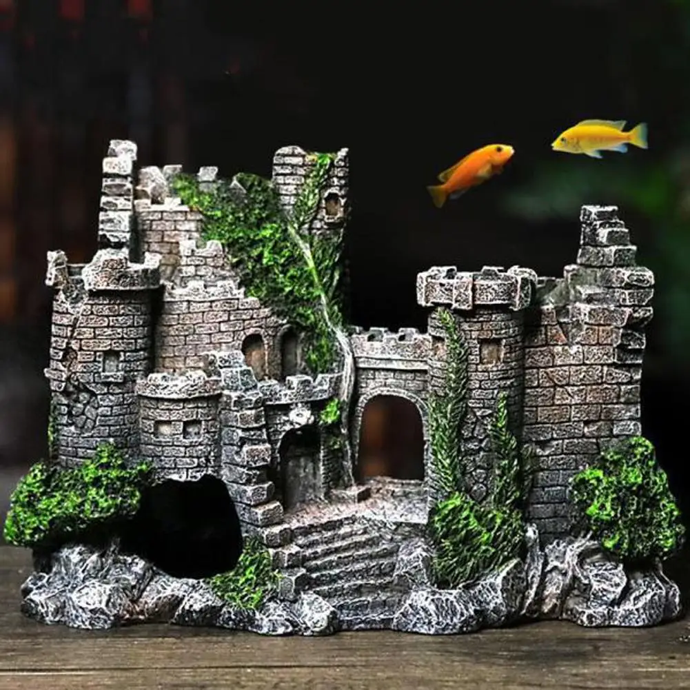 

Resin Ancient Castle Artificial Ornaments Hideout Caves Layout Prop For Fish Tank Aquarium Landscaping Decor