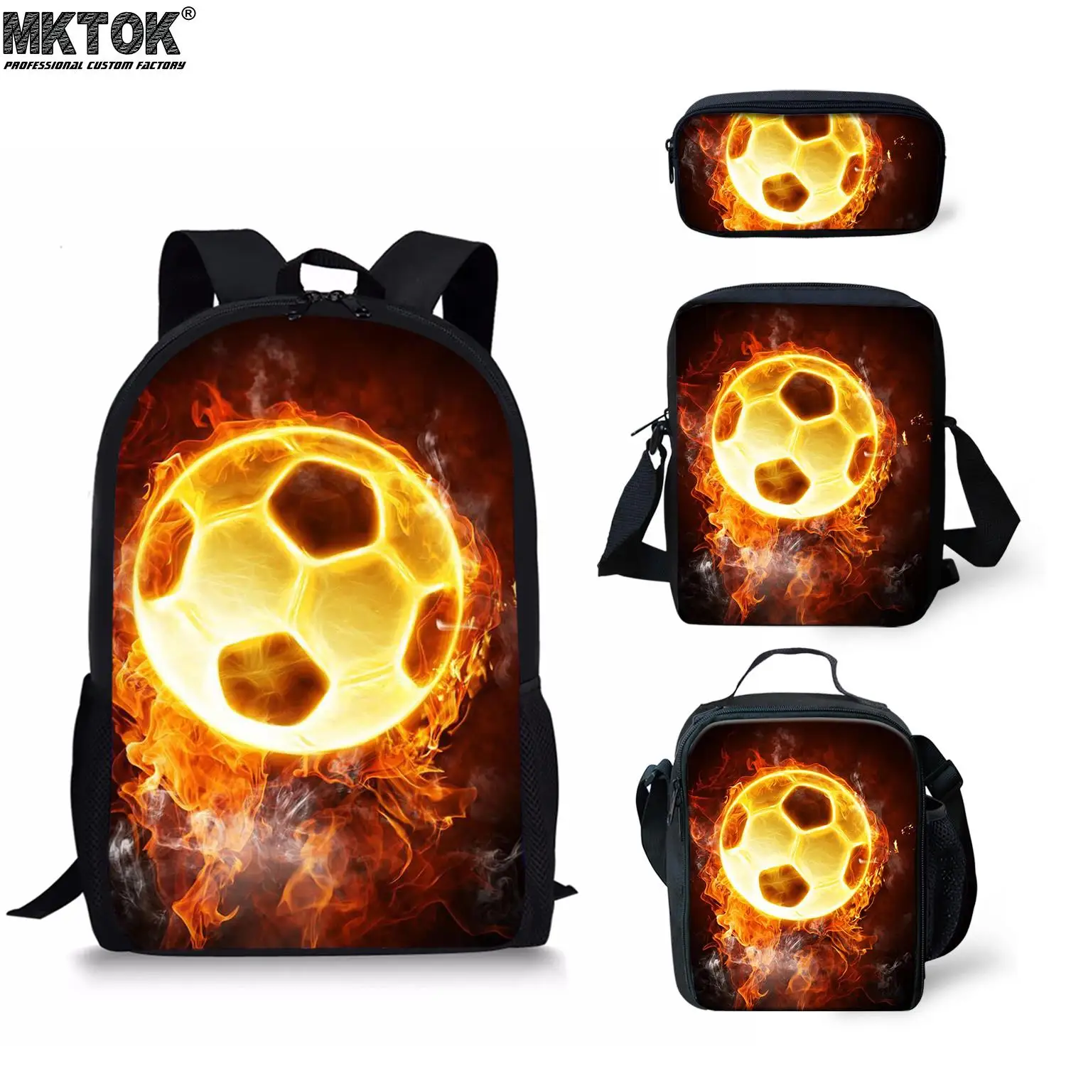 

2022 Trend Fireball Pattern School Bags Boys 4Pcs/Set Waterproof Children's Backpack Personalized Student Satchel Free Shipping