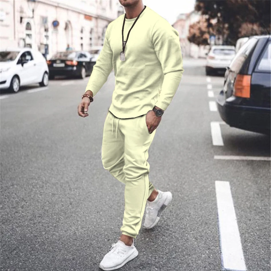Fashion Men's Long-sleeved T-shirt Suits Pure Color Casual Sportswear Suits Street Round Neck Oversize Compassionate Men Suits
Fashion Men's Long-sleeved T-shirt Suits Pure Color Casual Sportswear Suits Street Round Neck Oversize Compassionate Men Suits