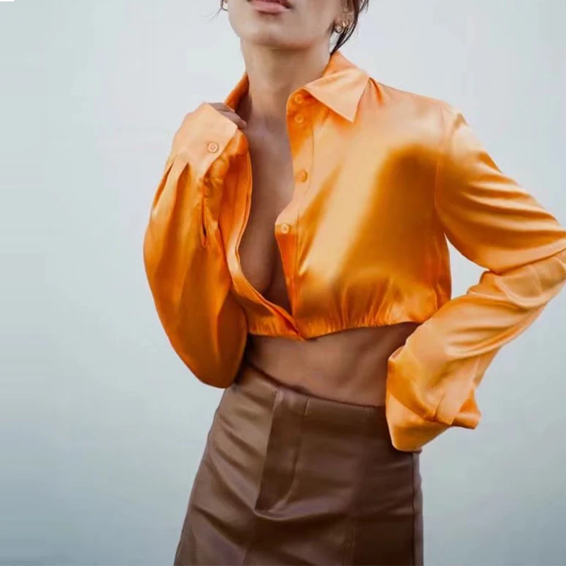 2022 Women Fashion Orange Shirts Basic Long Sleeve Blouses Female Streetwear Cropped Tops Camisas Mujer
2022 Women Fashion Orange Shirts Basic Long Sleeve Blouses Female Streetwear Cropped Tops Camisas Mujer