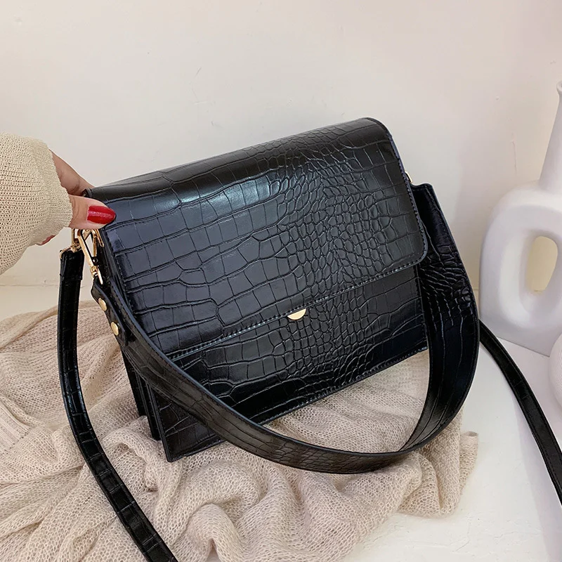 

Stone Pattern Women Shoulder Bag Fashion PU Leather Satchel Wide Strap Luxury Designer Handbag Bolsa Feminina Crossbody Bag