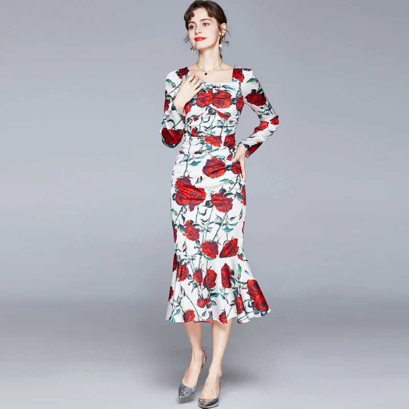 Women Spring Casual Fashion Plus Size 3XS-10XL Long Sleeve Square Collar Retro Vintage Rose Flower Print Mermaid Fishtail Dress
Women Spring Casual Fashion Plus Size 3XS-10XL Long Sleeve Square Collar Retro Vintage Rose Flower Print Mermaid Fishtail Dress