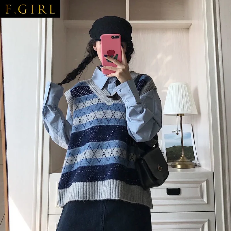 

Sweater Vest Women Preppy Japanese Style Design Clothing V-neck Spring All-match Vintage Loose Daily Newest Basic Teens Tender