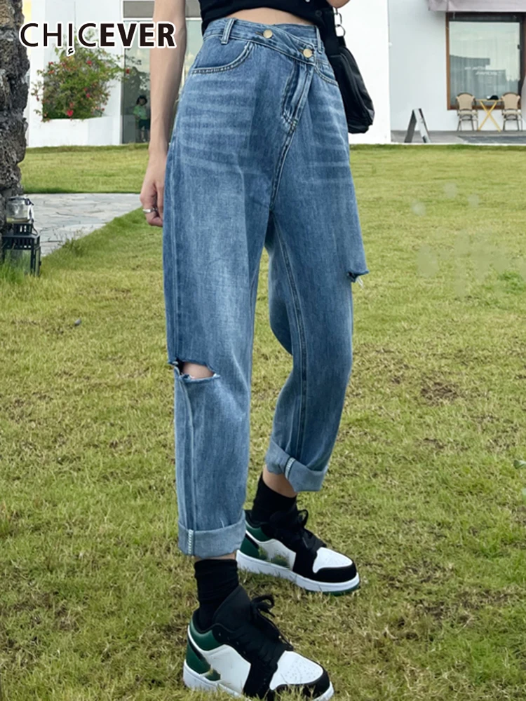 CHICEVER Casual Plain Denim Pants For Women High Waist Patchwork Hole Pockets Loose Long Straight Jeans Female 2022 Spring Style
CHICEVER Casual Plain Denim Pants For Women High Waist Patchwork Hole Pockets Loose Long Straight Jeans Female 2022 Spring Style