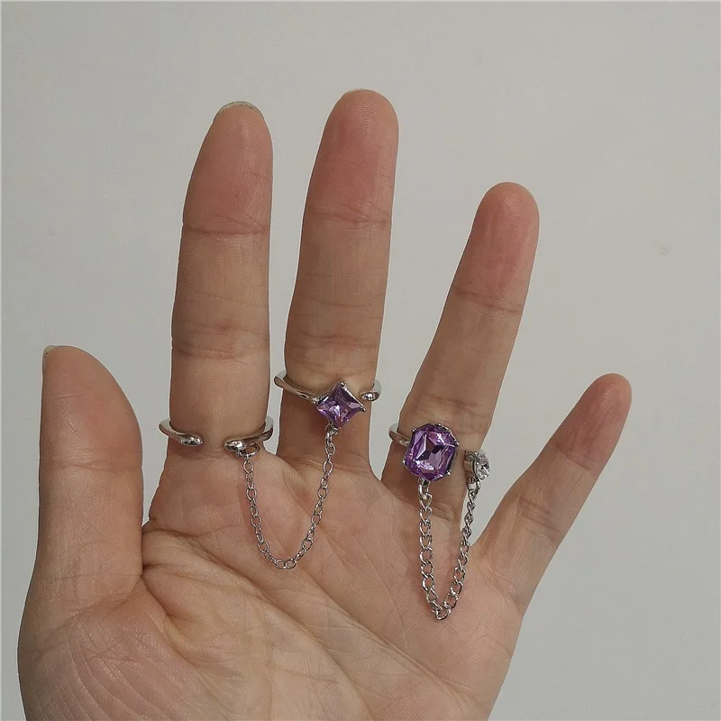 Vintage Geometric Square Purple Zircon Chain Ring Set Opening Rings for Women Gothic Egirl EMO Jewelry Accessories 2022 anillos
Vintage Geometric Square Purple Zircon Chain Ring Set Opening Rings for Women Gothic Egirl EMO Jewelry Accessories 2022 anillos