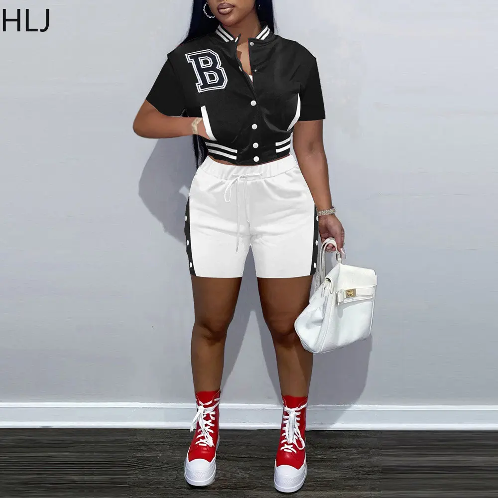 HLJ Casual Baseball Jacket Shorts Sets Women Button Short Sleeve Top + Shorts Two Piece Outfits Summer Patchwork 2pcs Tracksuits 
HLJ Casual Baseball Jacket Shorts Sets Women Button Short Sleeve Top + Shorts Two Piece Outfits Summer Patchwork 2pcs Tracksuits