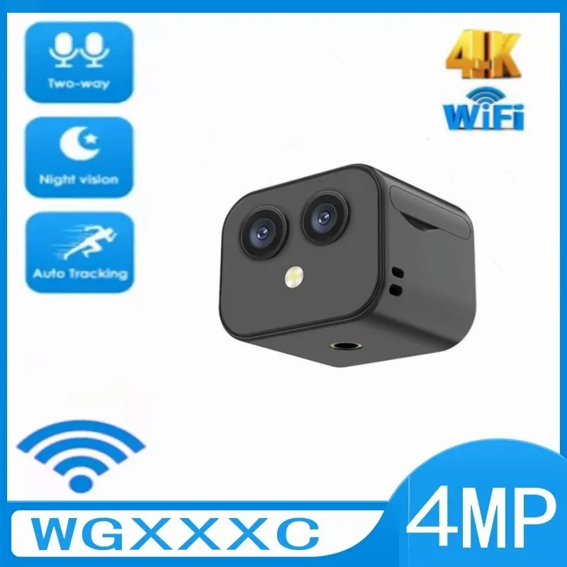 

4K HD двухобъективная Wi-Fi камера с углом обзора 170 °, Спортивная уличная микро-видеокамера ночного видения, домашнее видеонаблюдение, регистра...
