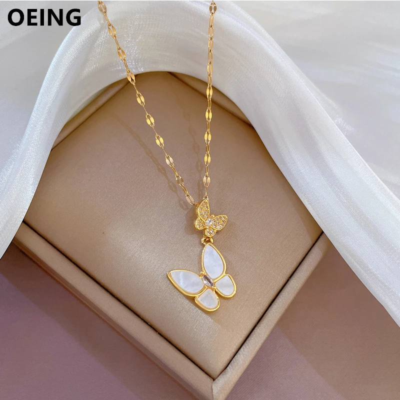 OEING 316L Stainless Steel Shellr Rhinestone Butterfly Pendant Necklace For Women New Girls Clavicle Chain Party Wedding Jewelry
OEING 316L Stainless Steel Shellr Rhinestone Butterfly Pendant Necklace For Women New Girls Clavicle Chain Party Wedding Jewelry