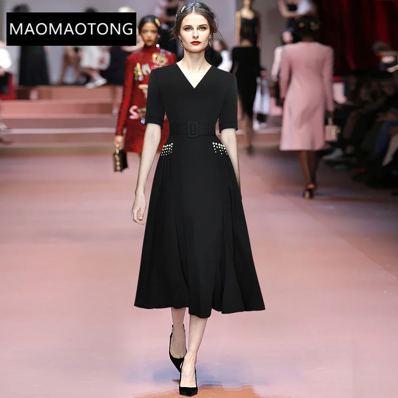 Fashion Runway dress Summer Women Dress V neck Short sleeve Sashes High waist Casual Office Lady Black Dresses
Fashion Runway dress Summer Women Dress V neck Short sleeve Sashes High waist Casual Office Lady Black Dresses