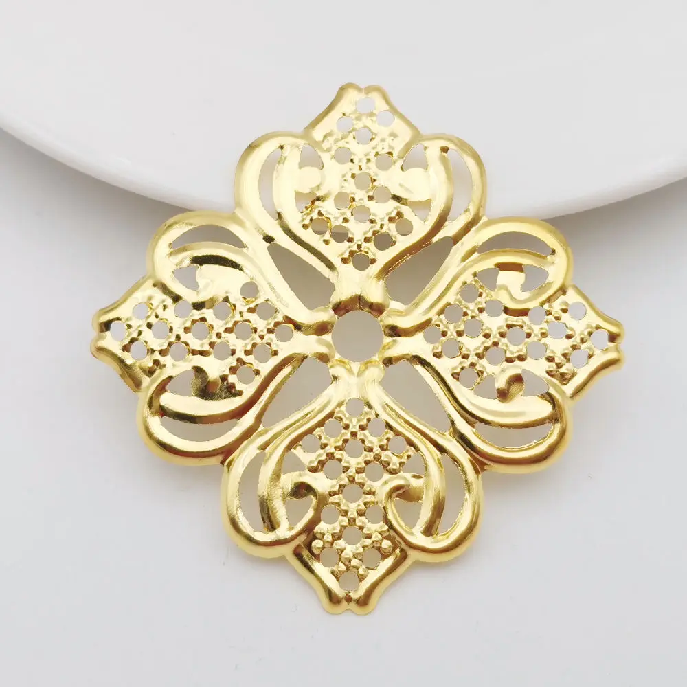 

10/50PCS 46mm Gold Color/White K Metal Filigree Square Flower Slice Charms Base Setting DIY Jewelry Components Findings