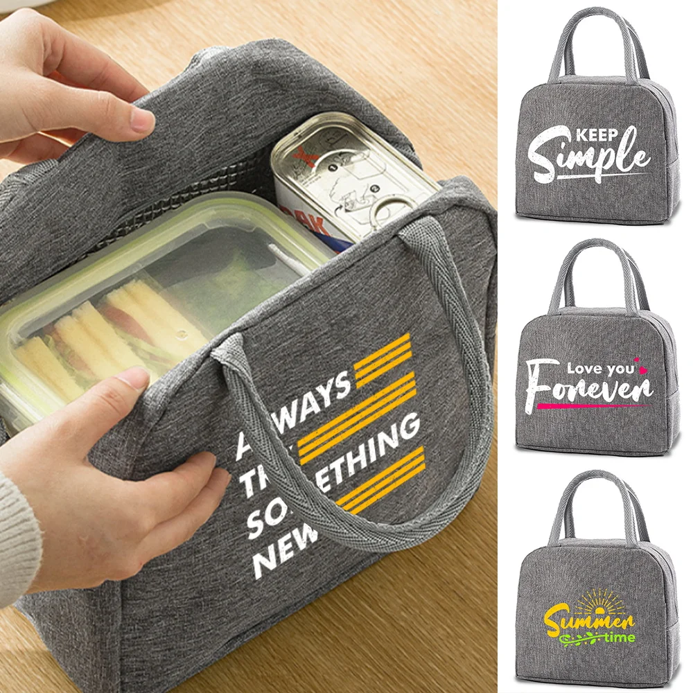 

Insulated Lunch Bags Layer Cooler Lunch Bag Thermal Food Picnic Handbag Picnic Portable Lunch Box Tote Phrase Printed Canvas Bag