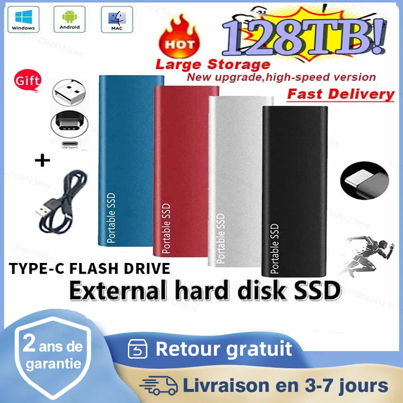 100% Original Portable SSD 128TB Hard Drive 1TB/2TB/30TB/64TB External SSD Hard Drive Type C USB3.1 Hard Disk USB Flash Drive
100% Original Portable SSD 128TB Hard Drive 1TB/2TB/30TB/64TB External SSD Hard Drive Type C USB3.1 Hard Disk USB Flash Drive