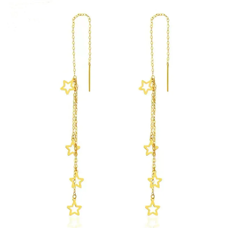 

Серьги-подвески BANFU из 18-каратного золота, простые дизайнерские серьги с пятиконечной звездой, чистые серьги с кисточками AU750 для женщин, юве...