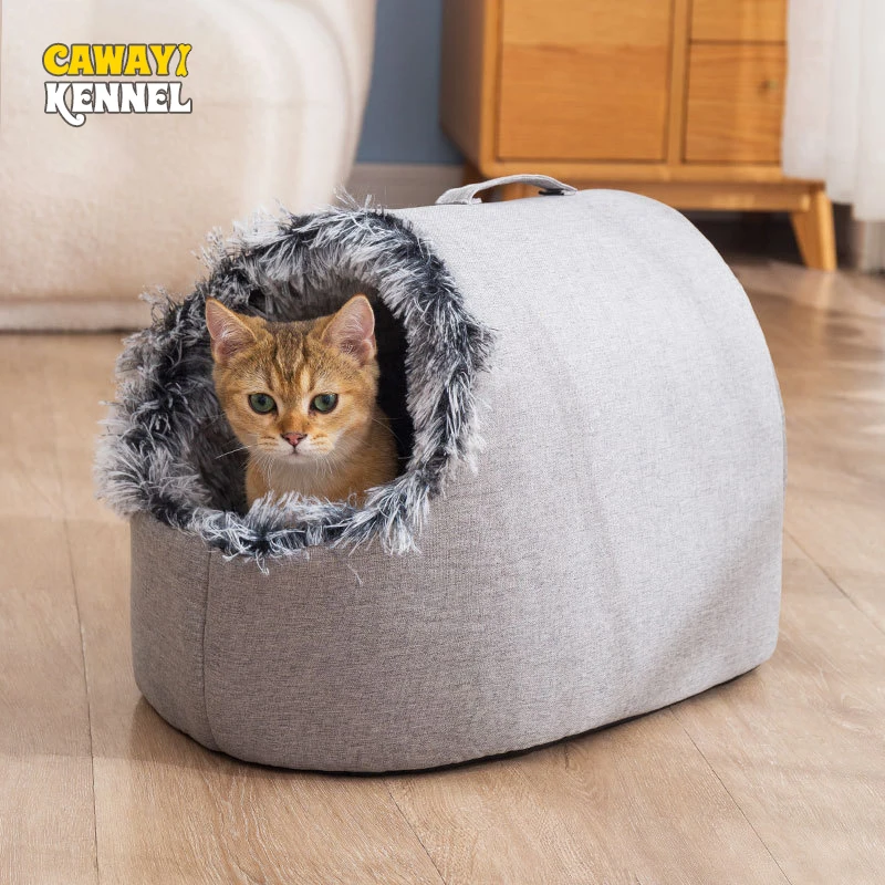 

CAWAYI KENNEL Winter Warm Dog Bed Soft Cozy Pet Basket Lounger Cushion House Tent for Kitten Small Dogs Cats Washable Cave Beds