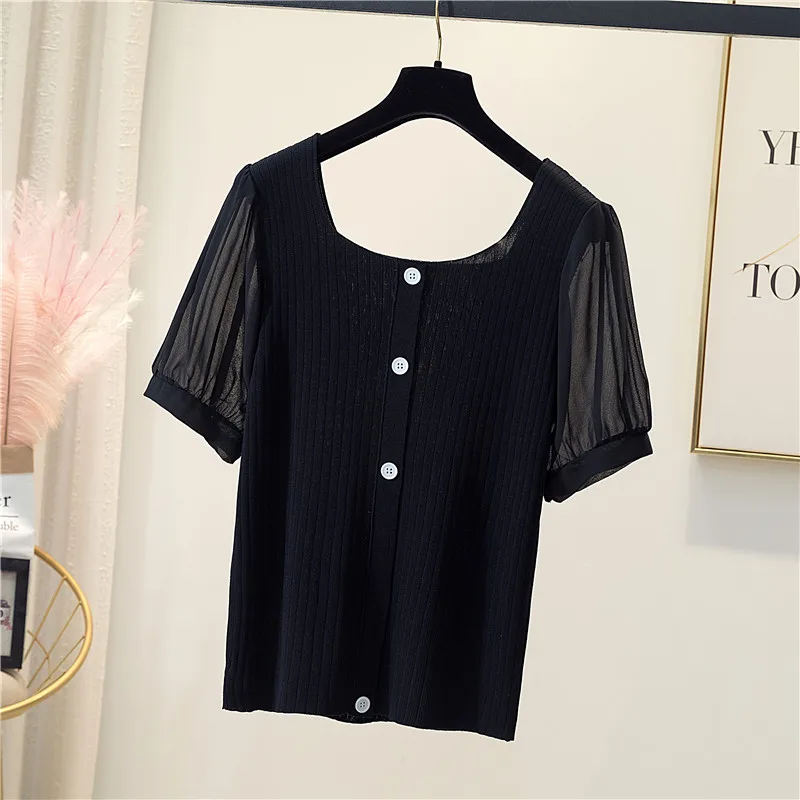 Женский шифоновый свитер на пуговицах, однотонный джемпер с короткими рукавами, Свободный Повседневный вязаный пуловер, женская одежда на ... 
Женский шифоновый свитер на пуговицах, однотонный джемпер с короткими рукавами, Свободный Повседневный вязаный пуловер, женская одежда на ...