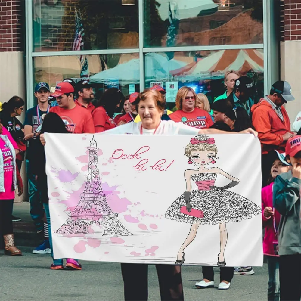 Paris Flag France Eiffel Tower Fashion French Girl Floral Dress Pink Doodle Flower Outdoor Flags Large Welcome Yard Banners
Paris Flag France Eiffel Tower Fashion French Girl Floral Dress Pink Doodle Flower Outdoor Flags Large Welcome Yard Banners