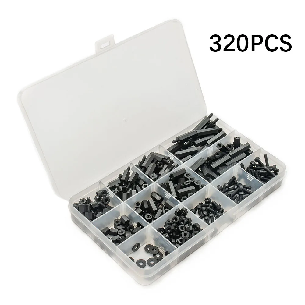 

320 Pcs Hex Screw Spacer M3 Nylon Male Female Hex Screw Spacers Standoff Screws Nuts Threaded Pillar Kit With Storage Box