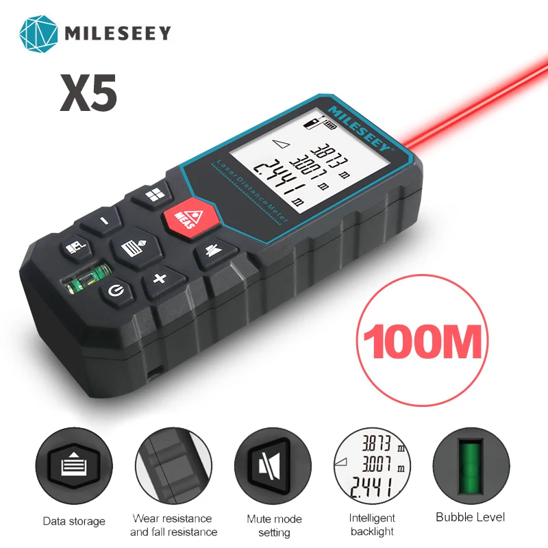 

Mileseey X5 Laser Distance Meter Roulette Digital Tape Rangefinder Level Bubble Trena Metro Range Finder Measuring Tools