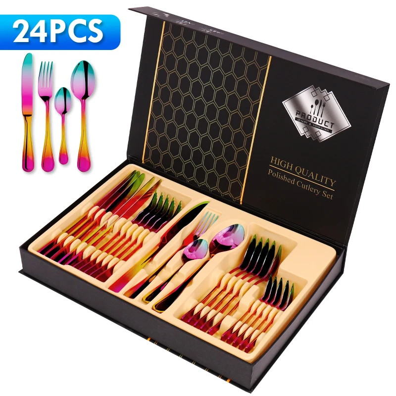 24 Piece Colorful Rainbow Stainless Steel Flatware Set Cutlery Silverware Set,Silver Tableware Service for 6,Mirror Finish Set w
24 Piece Colorful Rainbow Stainless Steel Flatware Set Cutlery Silverware Set,Silver Tableware Service for 6,Mirror Finish Set w