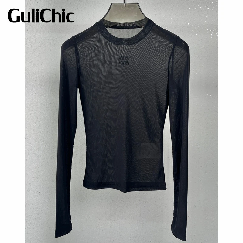 7.14 GuliChic Women Sexy See Through Mesh Tee Letter Rhinestone Round Neck Long Sleeve Black Slim Thin T-Shirt
7.14 GuliChic Women Sexy See Through Mesh Tee Letter Rhinestone Round Neck Long Sleeve Black Slim Thin T-Shirt