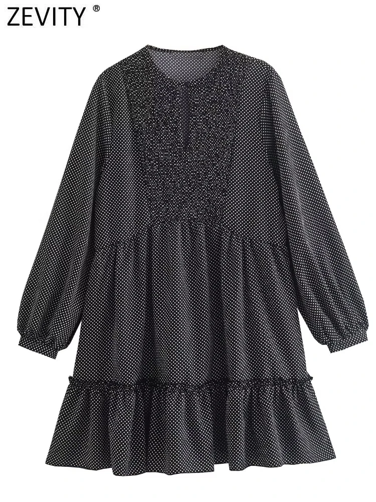 Zevity Women Vintage O Neck Press Pleated Polka Dots Print Ruffles Mini Shirt Dress Office Lady Chic Long Sleeve Vestidos DS3353 
Zevity Women Vintage O Neck Press Pleated Polka Dots Print Ruffles Mini Shirt Dress Office Lady Chic Long Sleeve Vestidos DS3353