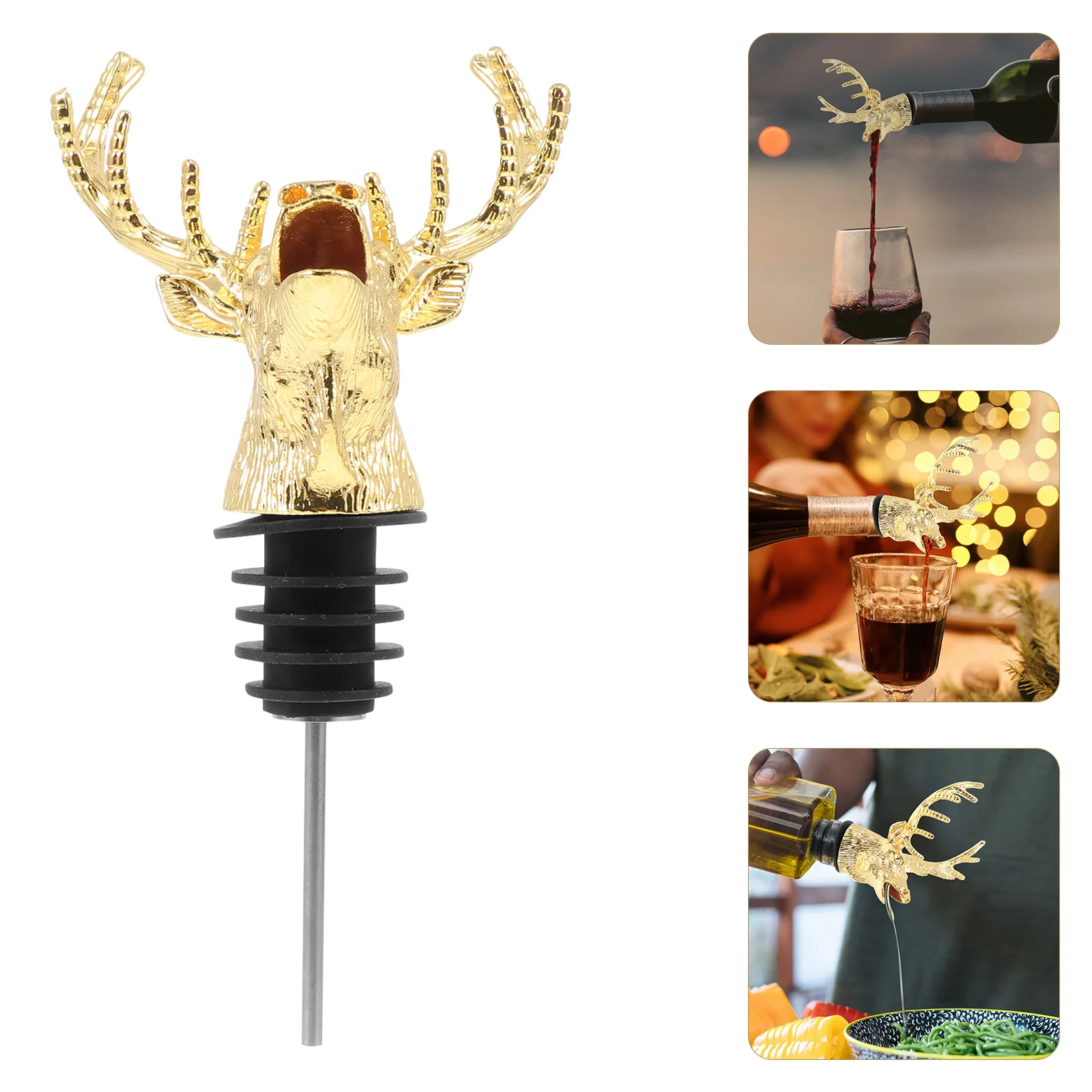 

Bottle Stopper Spout Pourer Deer Champagne Plug Headanimal Stoppers Decanteraerator Cork Golden Vinegarair Spouts Pour Stag