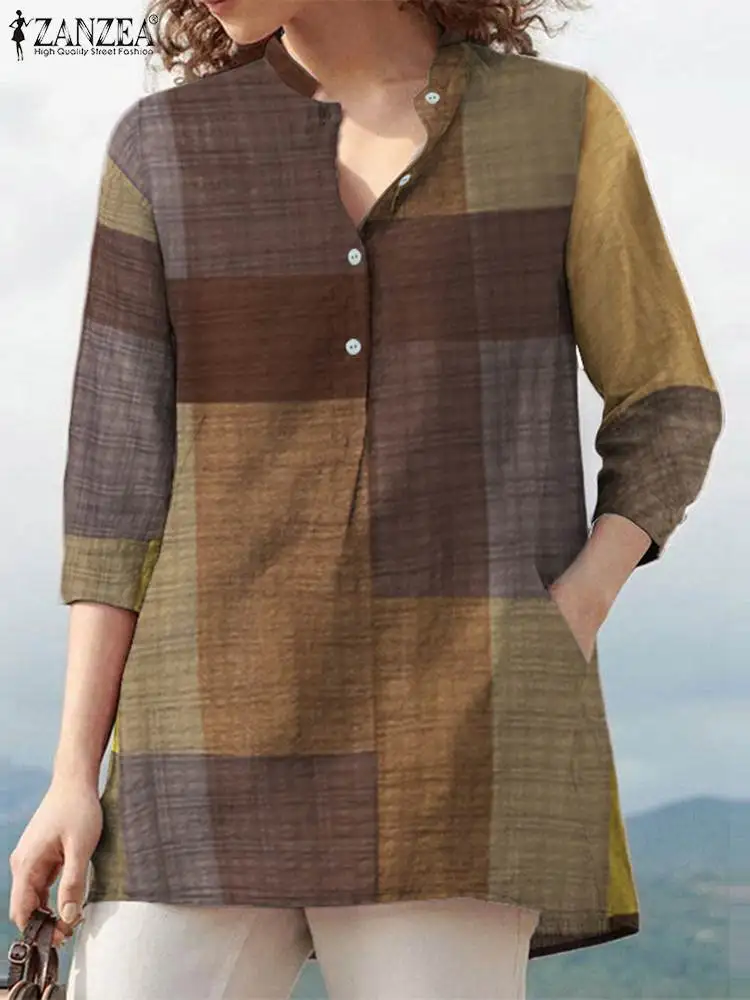 Vintage Summer 3/4 Sleeve Plaid Checked Blouse 2022 ZANZEA Elegant Shirt Women Tunic Tops Female OL Work Blusas Casual Chemise
Vintage Summer 3/4 Sleeve Plaid Checked Blouse 2022 ZANZEA Elegant Shirt Women Tunic Tops Female OL Work Blusas Casual Chemise