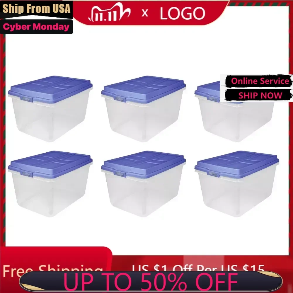 

72 Qt. Clear Plastic Storage Bin With Blue HI-RISE Lid 6 Pack Free Shipping Boxes for Storage Camping Box Organizer Bedroom Home