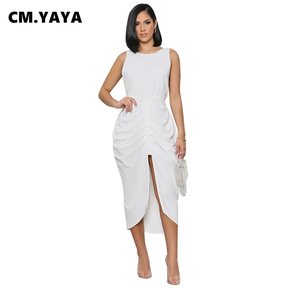 CMYAYA Elegant Women White High Split Ruched Sleeveless Backless Tank High Waist A-line Dress 2022 Summer
CMYAYA Elegant Women White High Split Ruched Sleeveless Backless Tank High Waist A-line Dress 2022 Summer