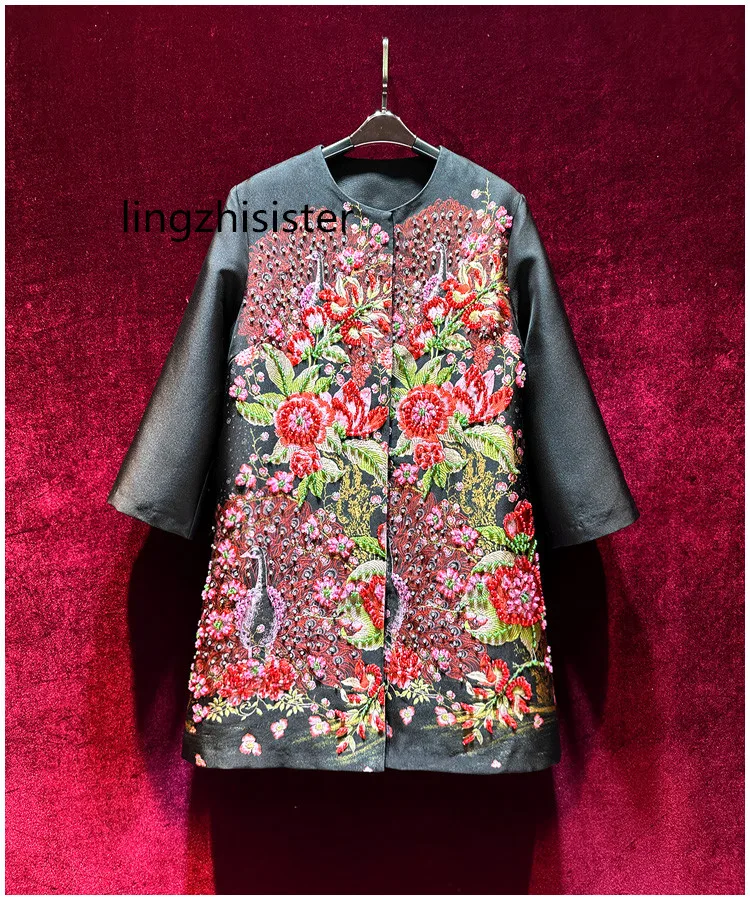 Women Black Trench Coat Top Quality Handmade Beading Embroidery For Mother 2023 Autumn Female Noble Medium Length New Arrive
Women Black Trench Coat Top Quality Handmade Beading Embroidery For Mother 2023 Autumn Female Noble Medium Length New Arrive