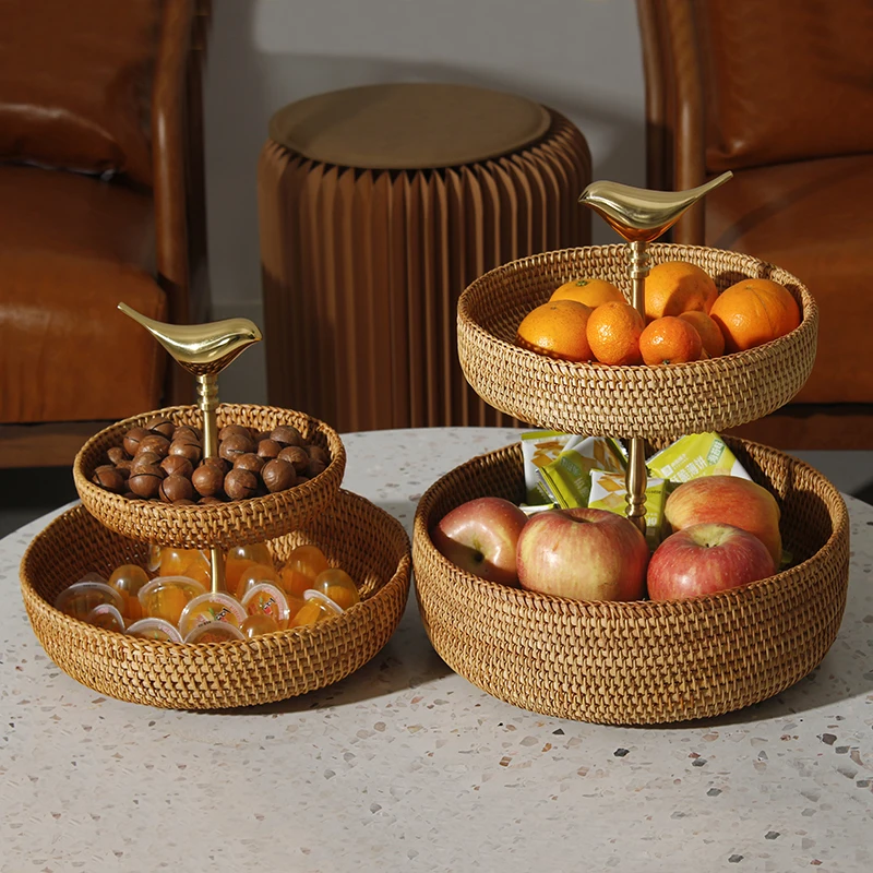 

Многослойный обеденный стол TT Gold, тарелка для фруктов, бытовая стандартная латунная корзина из ротанга, двухслойный сухой сахар, фрукты
