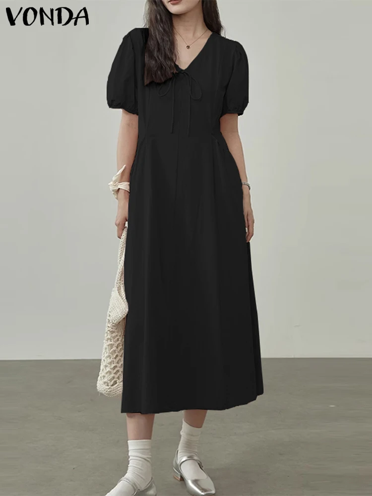 2023 VONDA Summer Long Shirt Casual Dress Women Sexy V-neck Short Sleeve Fashion Elegant Sundress Loose Solid Color Vestido Robe
2023 VONDA Summer Long Shirt Casual Dress Women Sexy V-neck Short Sleeve Fashion Elegant Sundress Loose Solid Color Vestido Robe