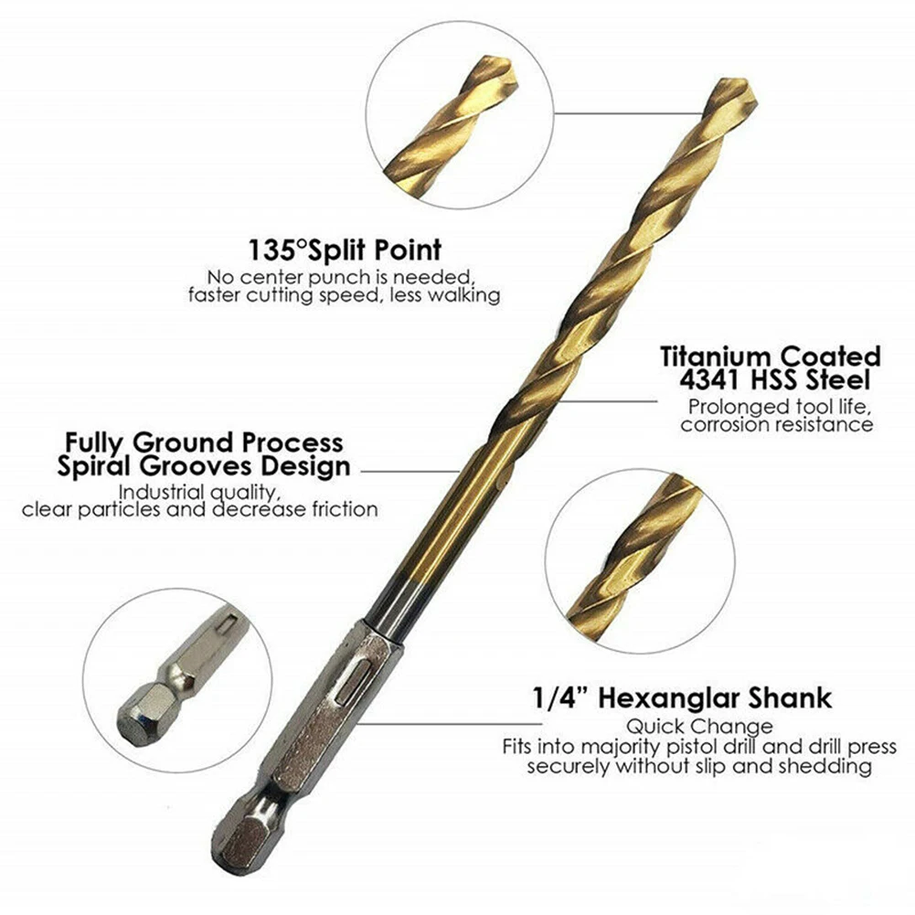 16Pcs HSS Titanium Coated Drill Bit Set 1.5mm-6.5mm S1/4inch Hex SShank SHigh Speed Steel Twist Drill For Metal Wood Plastic
16Pcs HSS Titanium Coated Drill Bit Set 1.5mm-6.5mm S1/4inch Hex SShank SHigh Speed Steel Twist Drill For Metal Wood Plastic