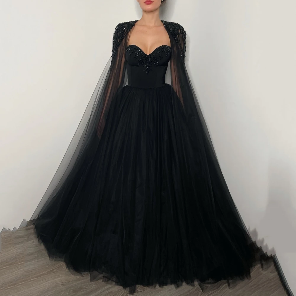 POMUSE Black A Line Tulle 2 Pieces Prom Dress with Beading Detachable Cape Evening Dresses Lacing Back Formal Party Gowns
POMUSE Black A Line Tulle 2 Pieces Prom Dress with Beading Detachable Cape Evening Dresses Lacing Back Formal Party Gowns