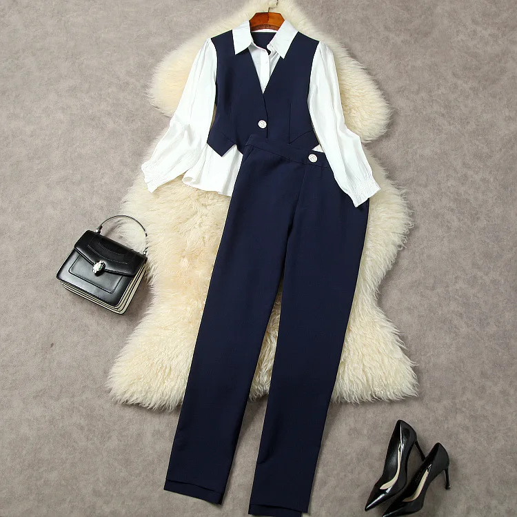 New European and American women's wear for winter 2022 Long-sleeved spliced waistcoat against color shirt trousers Fashion suits
New European and American women's wear for winter 2022 Long-sleeved spliced waistcoat against color shirt trousers Fashion suits