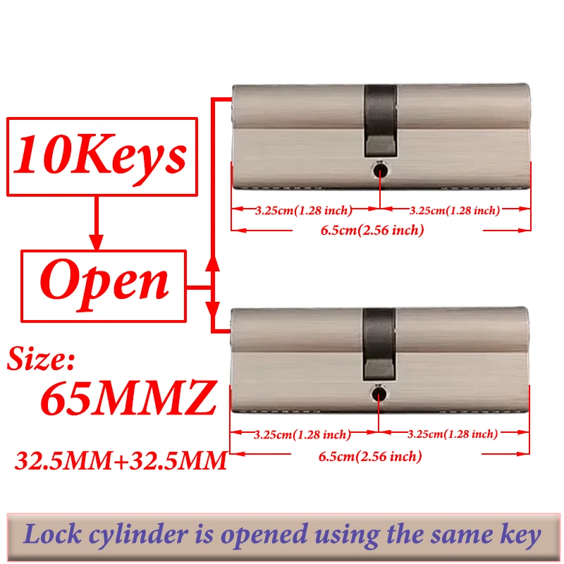 

65 мм настраиваемый тот же ключ для открытия всех цилиндров, дверной замок европейского стандарта, внутренний защитный латунный цилиндр замка, 2-цилиндр 10 ключей